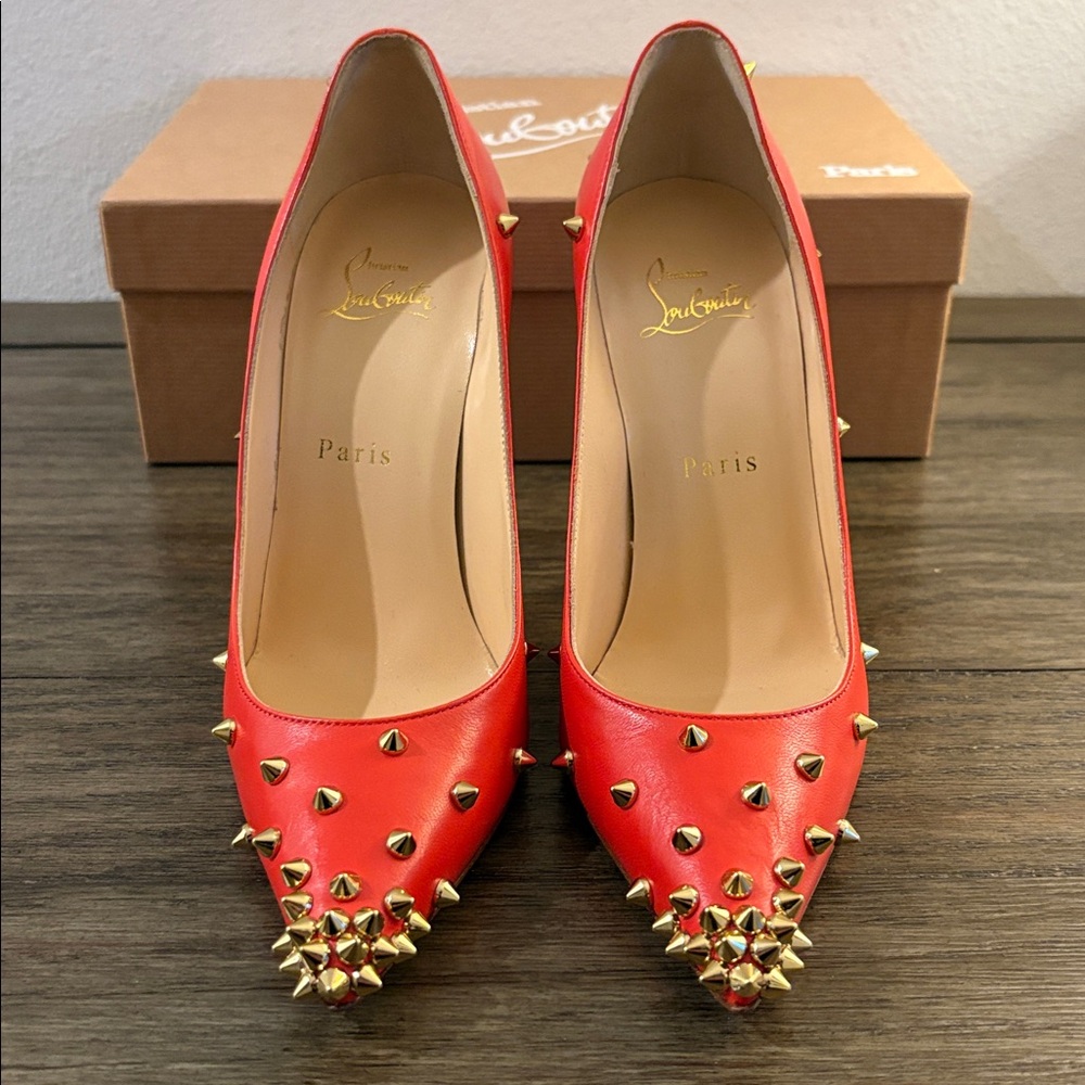 EUC [Christian Louboutin] Degraspike Red Stiletto Heels Pumps Women’s 37 / US 7 - Picture 8 of 16